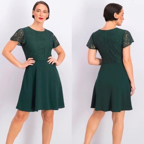 NWT GAL MEETS GLAM Festive Lace Mini Dark Green Dress US 6 Petite - Picture 1 of 6